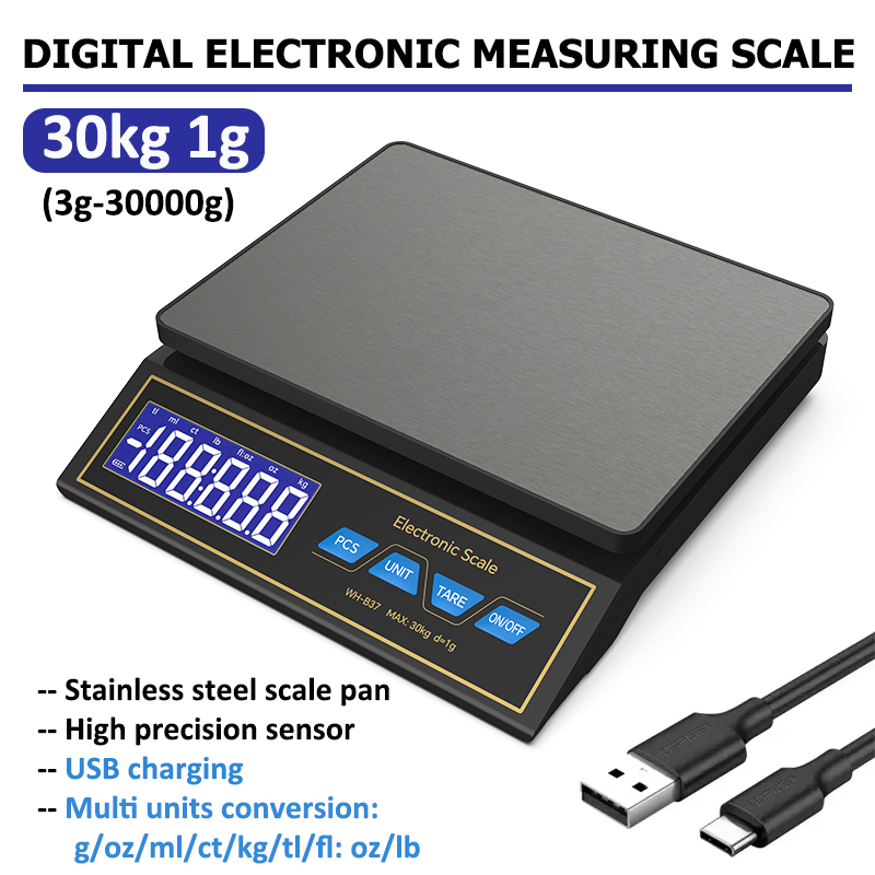 Smart Home Utensils - LCD Digital Kitchen Scale 30kg/1g Rechargeable